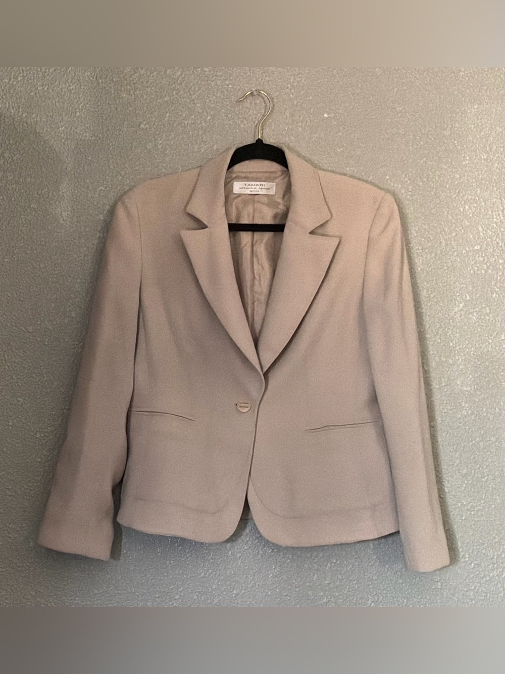 Tahari Cream Single-Button Notch-Lapel Blazer